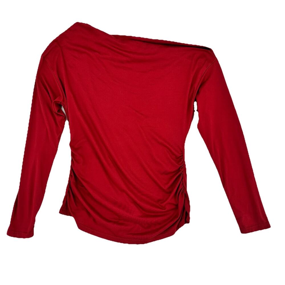 SHEIN Red Off Shoulder Top Ruched Stretch Long Sleeve Womens L
